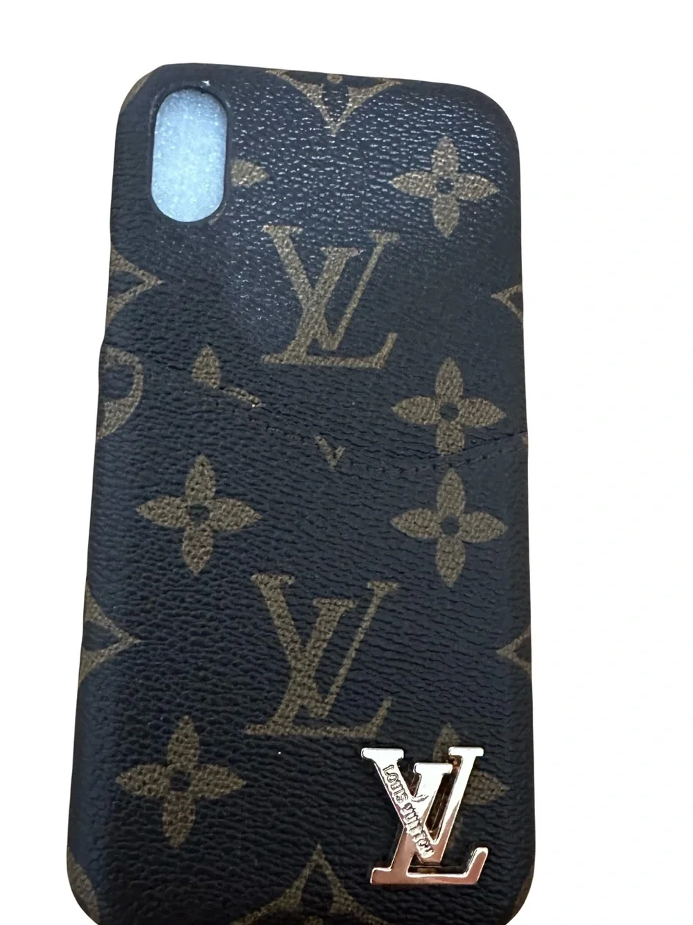 Louis Vuitton LV Monogram Brown Leather iPhone X Case with Card Pocket Set